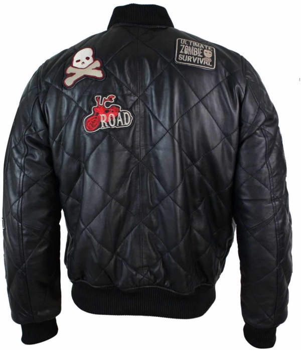 Mens Real Lether Quilted Puffer Varsity Baseball Bomber Letterman Jacket Badge