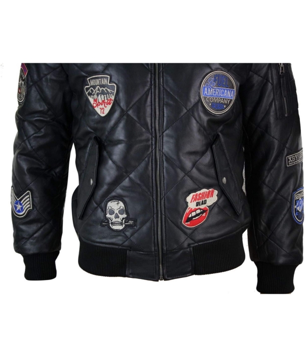 Mens Real Lether Quilted Puffer Varsity Baseball Bomber Letterman Jacket Badge