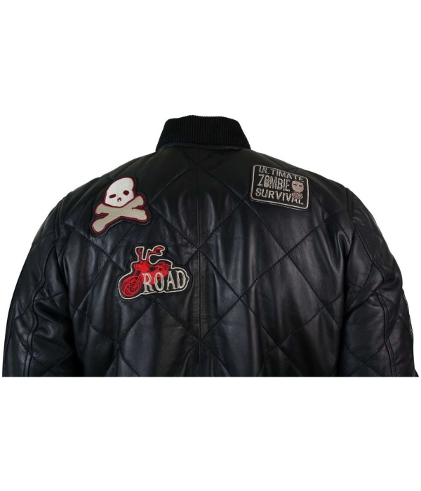 Mens Real Lether Quilted Puffer Varsity Baseball Bomber Letterman Jacket Badge