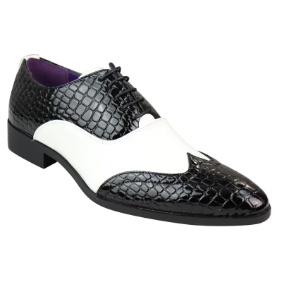 Mens Faux Croc Skin Black & White Shoes