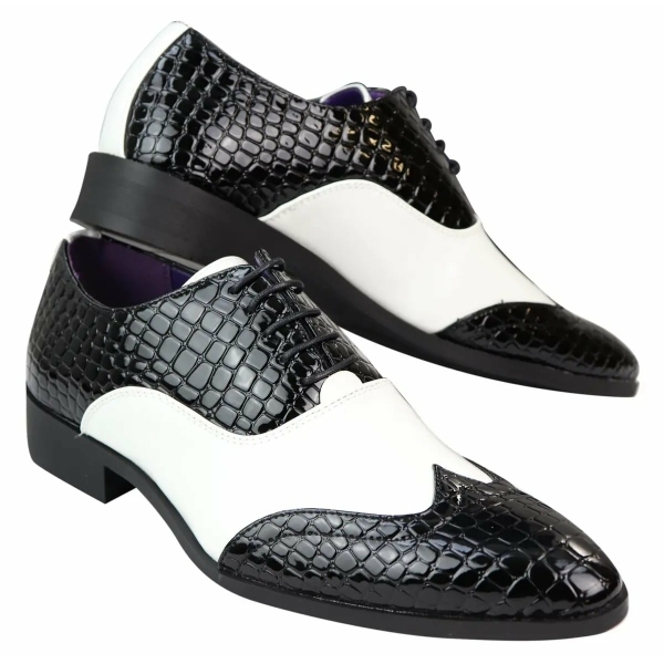 Mens Faux Croc Skin Black & White Shoes