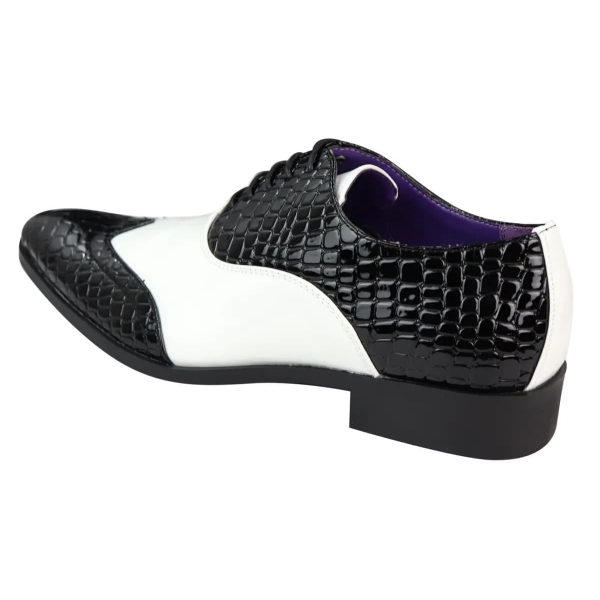 Mens Faux Croc Skin Black & White Shoes