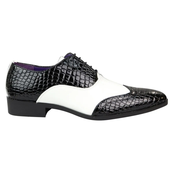 Mens Faux Croc Skin Black & White Shoes