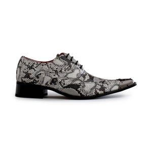 Mens Grey Snakeskin Design Shoes with Metal Toe