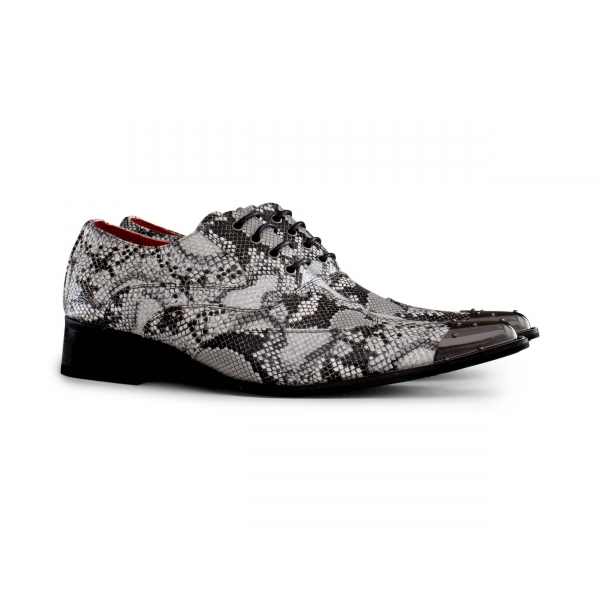 Mens Grey Snakeskin Design Shoes with Metal Toe