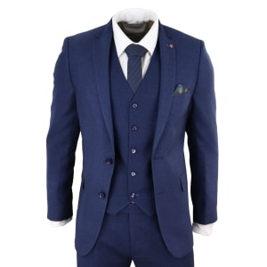 Mens Navy Blue Slim Fit 3 Piece Suit