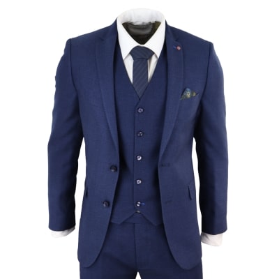 Mens Navy Blue Slim Fit 3 Piece Suit