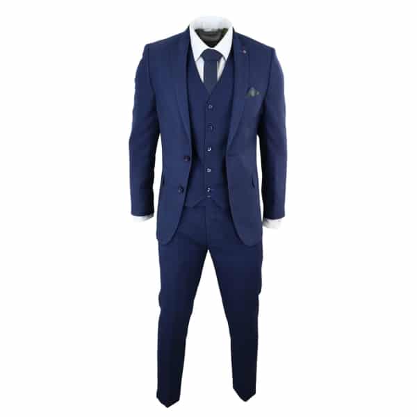 Mens Navy Blue Slim Fit 3 Piece Suit