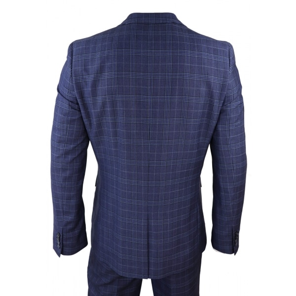 Mens Navy Blue Check 3 Piece Slim Fit Suit