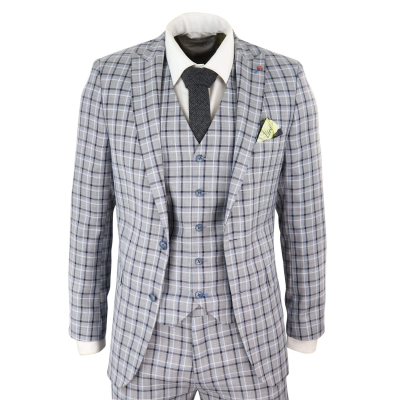 Mens Grey Pince of Whales Check 3 Piece Suit