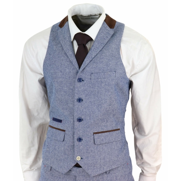 Men's 3 Piece Suit - Blue with Brown Detailing