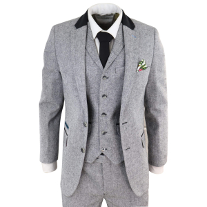 Men’s 3 Piece Suit – Grey with Black Detailing