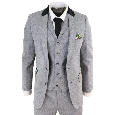 Men's 3 Piece Suit - Grey with Black Detailing