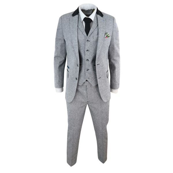 Men's 3 Piece Suit - Grey with Black Detailing