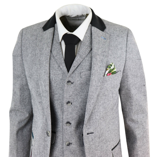 Men's 3 Piece Suit - Grey with Black Detailing