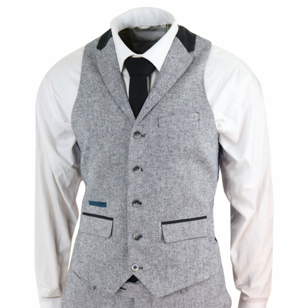 Men's 3 Piece Suit - Grey with Black Detailing