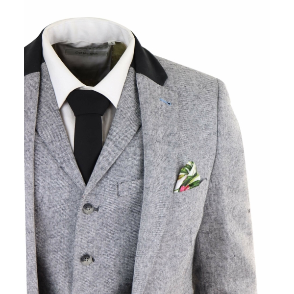 Men's 3 Piece Suit - Grey with Black Detailing