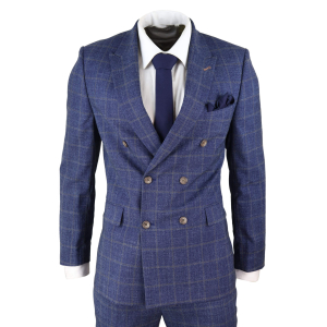 Blue Check Double Breasted 2 Piece Suit