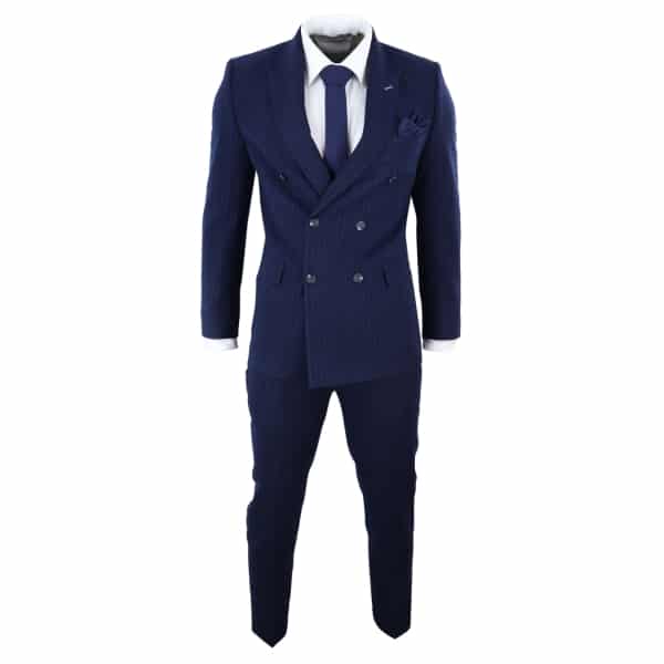 Navy-Blue Pinstripe Double Breasted Mafia Suit