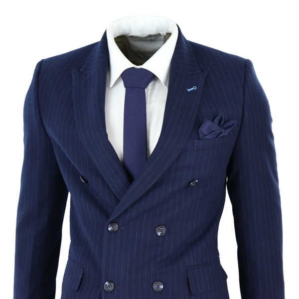 Navy-Blue Pinstripe Double Breasted Mafia Suit