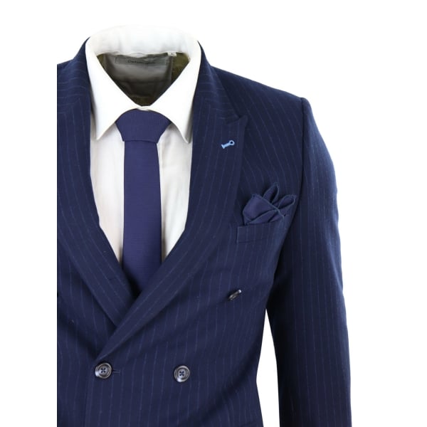 Navy-Blue Pinstripe Double Breasted Mafia Suit