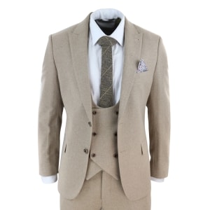 Men’s Beige 3 Piece Wool Suit