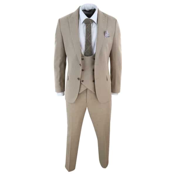 Men's Beige 3 Piece Wool Suit