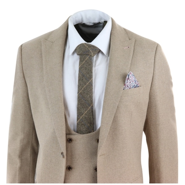 Men's Beige 3 Piece Wool Suit