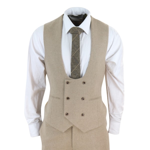 Men's Beige 3 Piece Wool Suit