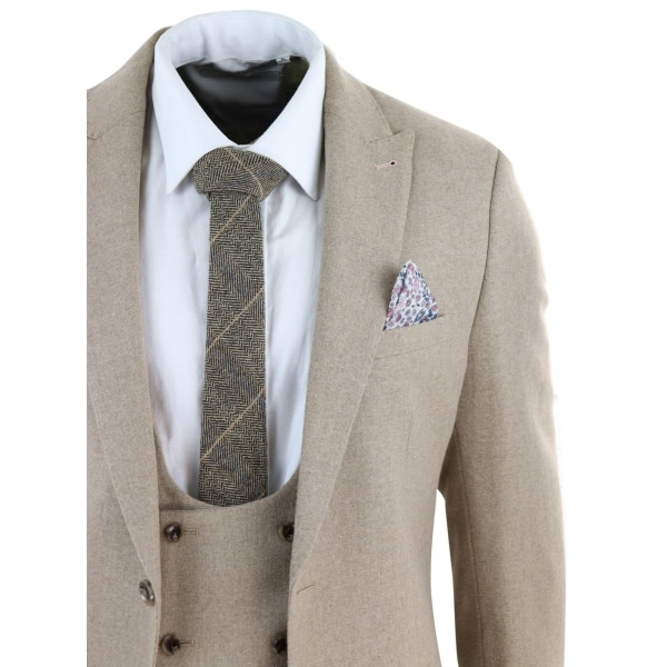 Men's Beige 3 Piece Wool Suit