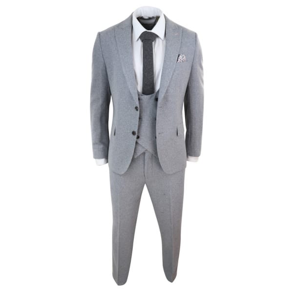 Men's Grey 3 Piece Wool Suit