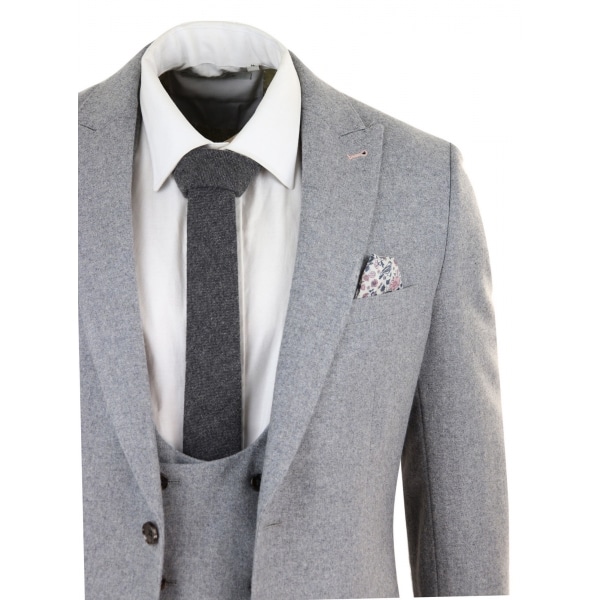 Men's Grey 3 Piece Wool Suit