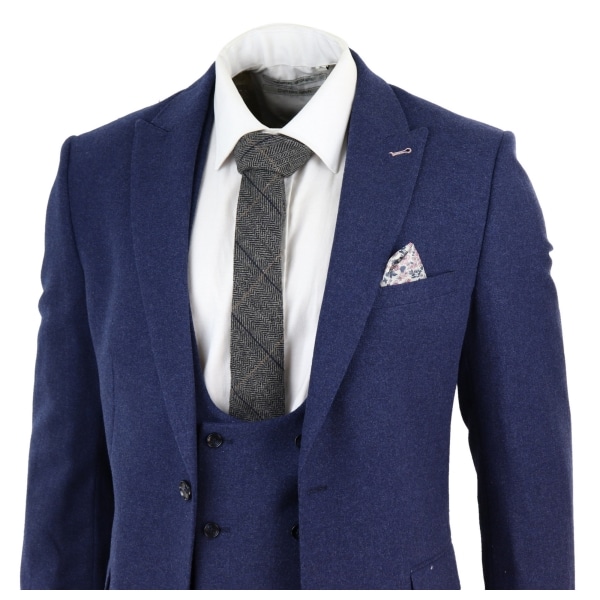 Men's Navy-Blue 3 Piece Wool Suit