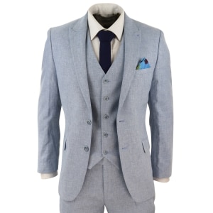 Men’s Light Blue 3 Piece Linen Suit