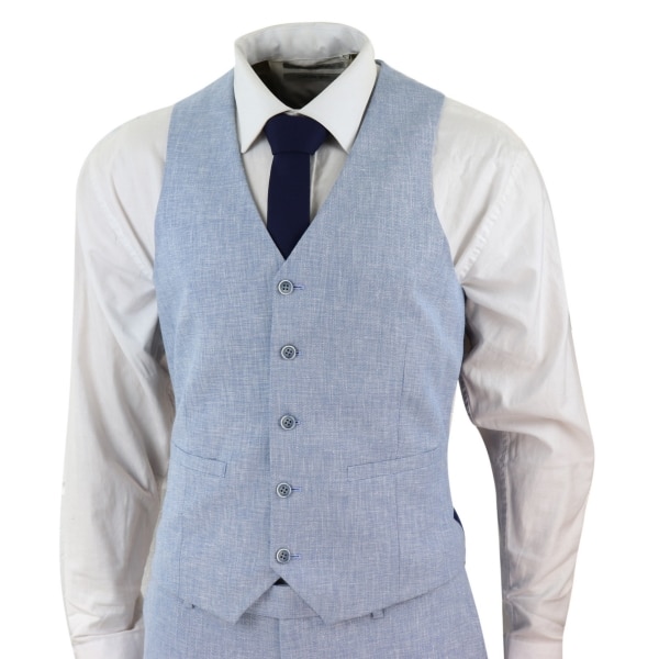 Men's Light Blue 3 Piece Linen Suit