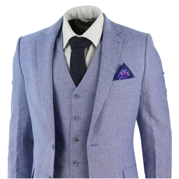 Men's Blue 3 Piece Linen Suit