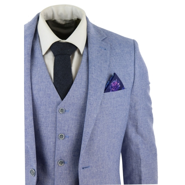 Men's Blue 3 Piece Linen Suit