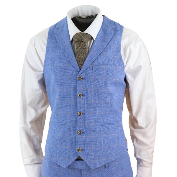 Men's Light Blue Linen 3 Piece Suit