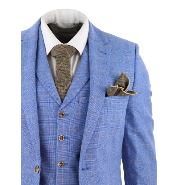 Men's Light Blue Linen 3 Piece Suit