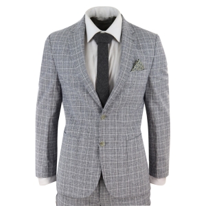 Men’s Black-Grey Check 2 Piece Linen Suit