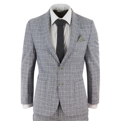 Men's Black-Grey Check 2 Piece Linen Suit