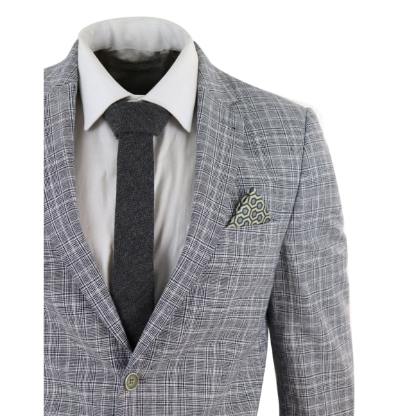 Men's Black-Grey Check 2 Piece Linen Suit