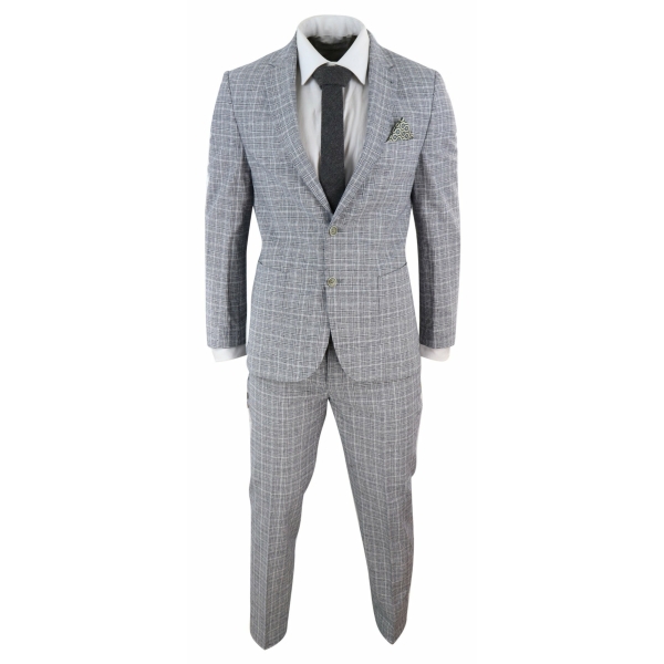 Men's Black-Grey Check 2 Piece Linen Suit