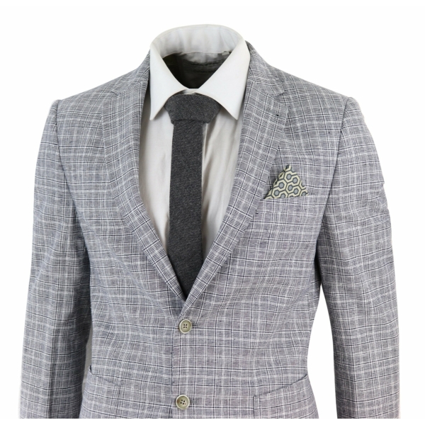 Men's Black-Grey Check 2 Piece Linen Suit