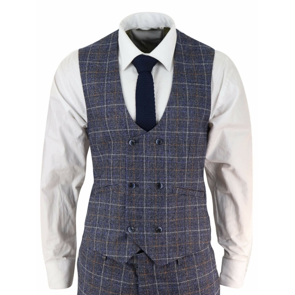 Mens Blue Tweed Check 3 Piece Suit