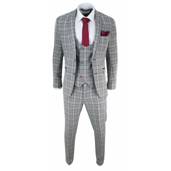 Mens Grey Tweed Check 3 Piece Suit