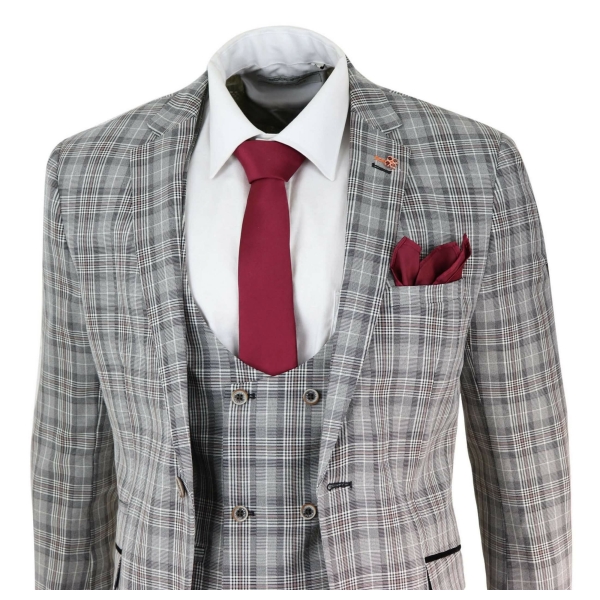 Mens Grey Tweed Check 3 Piece Suit