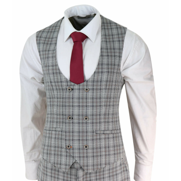 Mens Grey Tweed Check 3 Piece Suit