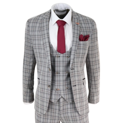 Mens Grey Tweed Check 3 Piece Suit