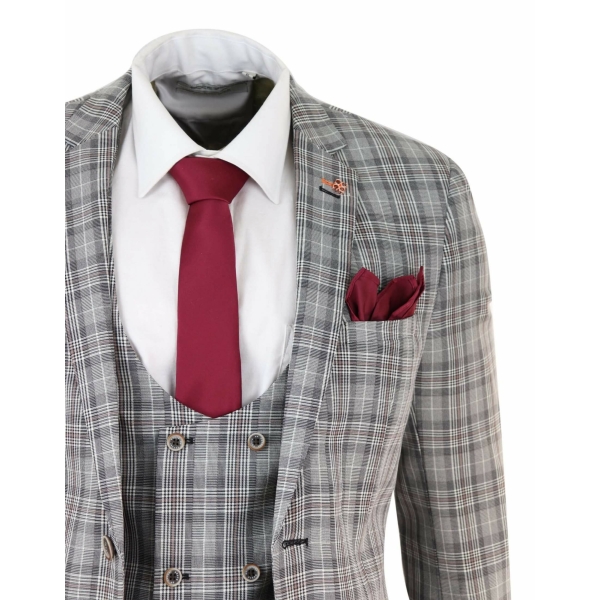 Mens Grey Tweed Check 3 Piece Suit